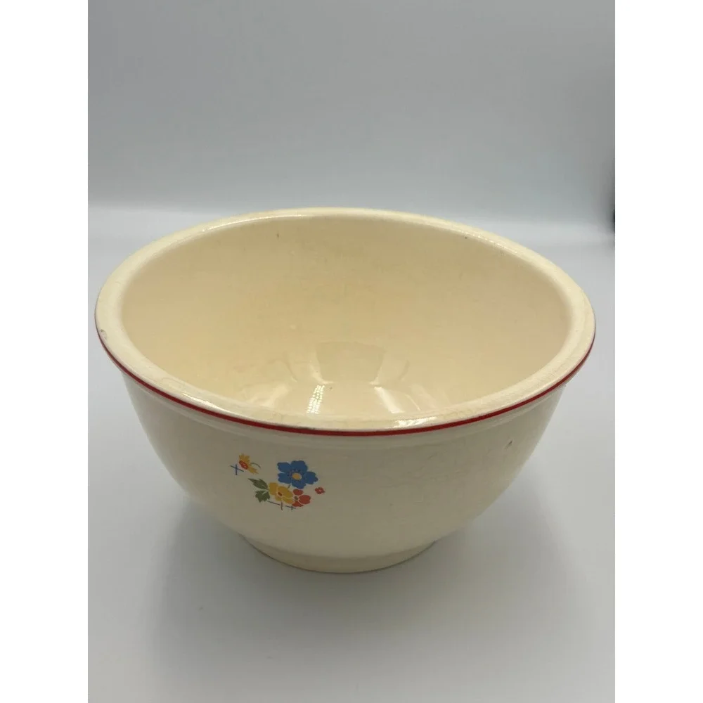 Vintage Homer Laughlin Kitchen Kraft Oven Serve‎ Floral Mixing Bowl Red Rim USA